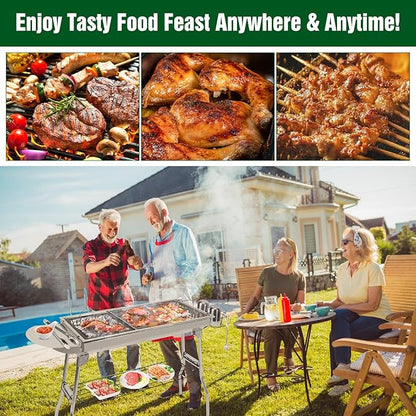 IMOUNTEK Portable Charcoal Grill, Foldable BBQ Grill, Barbecue Grill, Hibachi Grill Outdoor, Kabob Grill, Stainless Steel Charcoal Grill for Camping, Picnic, Patio, Travel, Silver, SKJ001