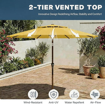 Patio Umbrella, 2 Tier Outdoor Table Umbrella, Large Vented Market Umbrellas with Push Button Tilt and Crank, 8 Sturdy Ribs for Backyard, Deck, Pool, UPF50+ UV Protection