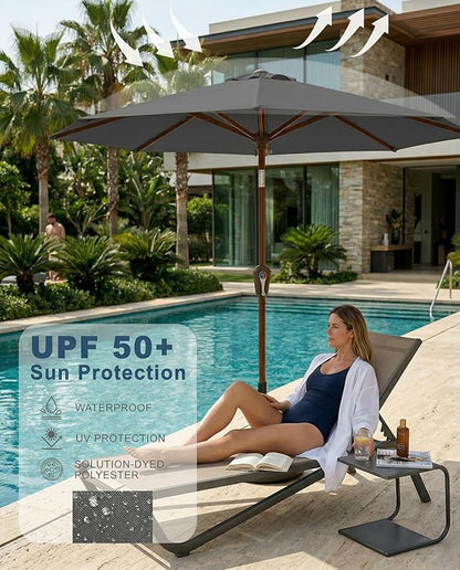 PatioKingdom 10FT Patio Umbrella with Push Button Tilt and Crank, Outdoor Market Umbrella with 8 Fiberglass Ribs, UV Protection Table Umbrella for Pool,Backyard,Garden,Deck
