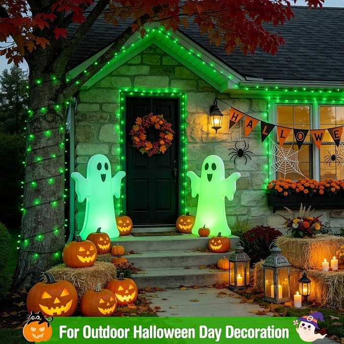 JMEXSUSS 400 LED Green Halloween Lights Outdoor with 8 Modes | 132ft Halloween String Lights Plug in with Remote, Indoor Green Christmas Lights for Tree House Xmas Halloween Decorations