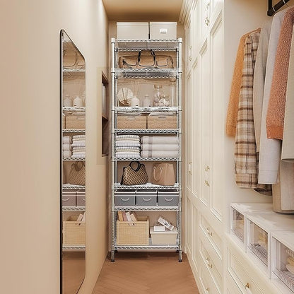 M MZG 8 Tier 2000 lbs Storage Rack Metal Wire Shelving Unit, Storage Standing Shelf Organizer for Laundry Bathroom Kitchen Pantry Closet Garage Utility Room, Chrome 13.8" D x 23.6" W x 79.5" H