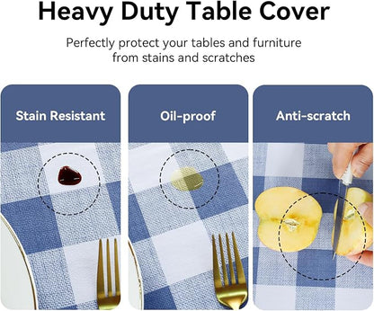 Romanstile Gingham Rectangle Plastic Tablecloth, 100% Waterproof Checkered PVC Table Cloth, Heavy Duty Vinyl Table Cover for Dining, Camping, Picnic, Outdoor - 54 x 108 Inch, Light Blue and White