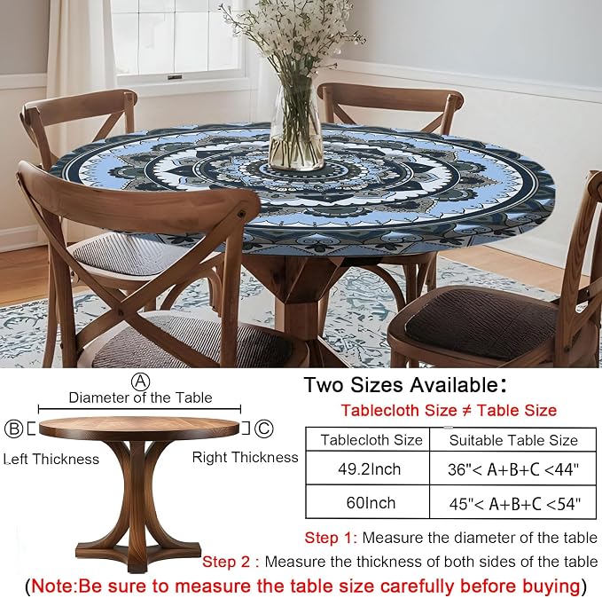opstellen Fitted Round Tablecloth Waterproof Table Cloth Vinyl Indoor Outdoor Circle Cover for 36-44" Tables Dining Kitchen Apartment Home Party Gear Gifts Summer Fall Patio Picnic Camping Essentials