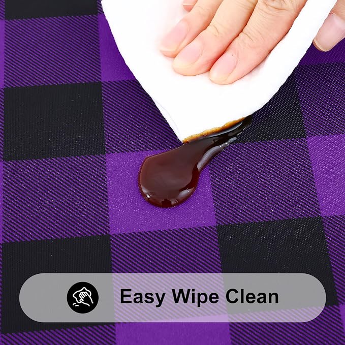 Smiry Rectangle Picnic Table Cloth, Elastic Waterproof Fitted Vinyl Tablecloths, Flannel Backed Buffalo Plaid Table Covers for Dining, Camping, Outdoor (Black and Purple, 30" x 96")