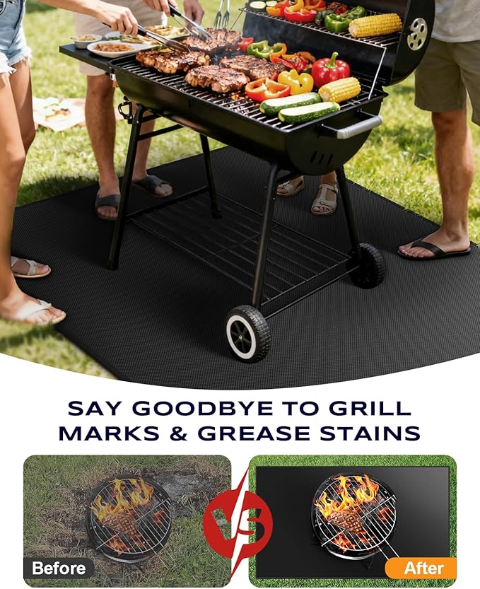 Non-Curl 60x40 inch Under Grill Mats for Outdoor Grill, Indoor Fire Pit Hearth Rugs for Fireplace, Double-Sided Fireproof, Oilproof & Waterproof BBQ Grill Mat, Easy to Clean,for Deck/Patio/Lawn