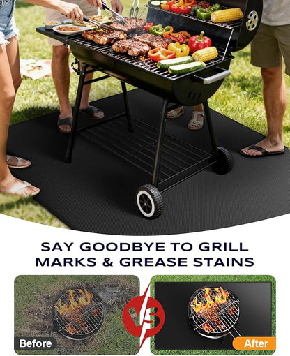 Non-Curl 60x40 inch Under Grill Mats for Outdoor Grill, Indoor Fire Pit Hearth Rugs for Fireplace, Double-Sided Fireproof, Oilproof & Waterproof BBQ Grill Mat, Easy to Clean,for Deck/Patio/Lawn