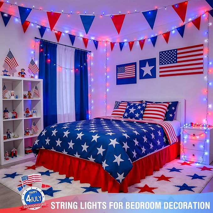 JMEXSUSS 1000 LED 328ft Red White and Blue Lights Plug in, Patriotic Lights Outdoor Waterproof for 4th of July Decorations Yard Patio Memorial Day