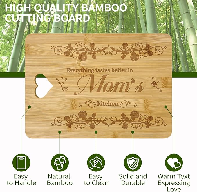 Gifts for Mom from Daughter Son, Mom's Birthday Gift, 12x8.6 Inch Bamboo Cutting Board, Mathers Day Christmas Gifts for Mama,Grandma