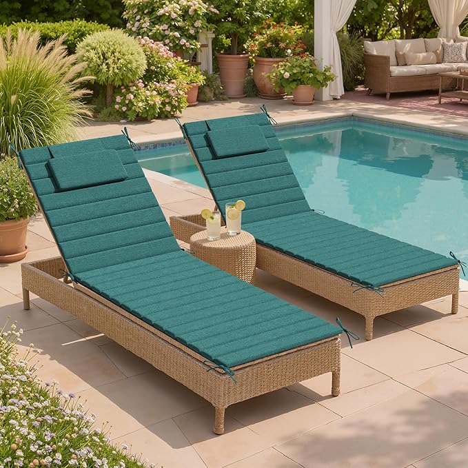 Crestlive Products Chaise Lounge Cushion Outdoor Set of 2, Foldable Waterproof Pool Lounge Chair Cushions with Straps, Lounger Cushions for Outdoor Furniture, 71''Lx21''W (Malachite)