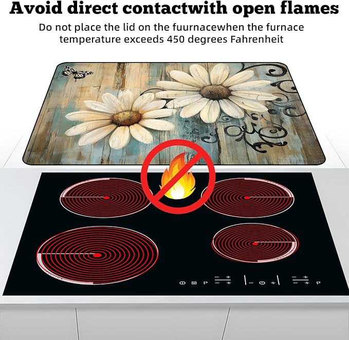 Multi-Design Stove Cover for Glass/Electric Stoves - 3-in-1 Heat-Resistant Protector Mat, Non-Slip Drying Rack 30"L x 21"W
