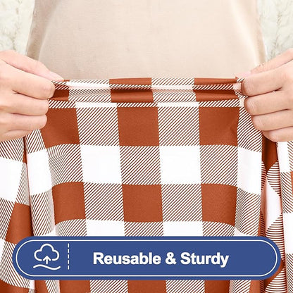 Smiry Picnic Table Cloth 2 Pack, Waterproof Elastic Fitted Tablecloths for 8FT Rectangle Tables, Washable Polyester Buffalo Plaid Tablecloth for Camping, Dining & Outdoor (Rust & White, 30" x 96")
