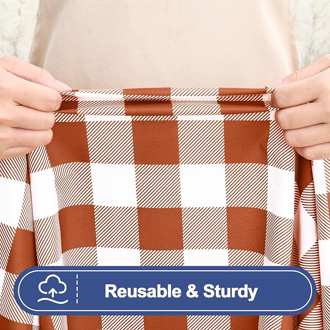 Smiry Picnic Table Cloth 2 Pack, Waterproof Elastic Fitted Tablecloths for 6FT Rectangle Tables, Washable Polyester Buffalo Plaid Tablecloth for Camping, Dining & Outdoor (Rust & White, 30" x 72")