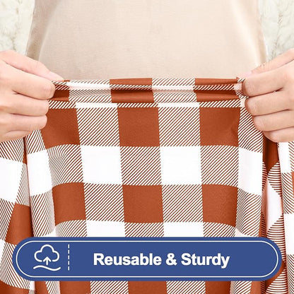 Smiry Picnic Table Cloth 2 Pack, Waterproof Elastic Fitted Tablecloths for 6FT Rectangle Tables, Washable Polyester Buffalo Plaid Tablecloth for Camping, Dining & Outdoor (Rust & White, 30" x 72")