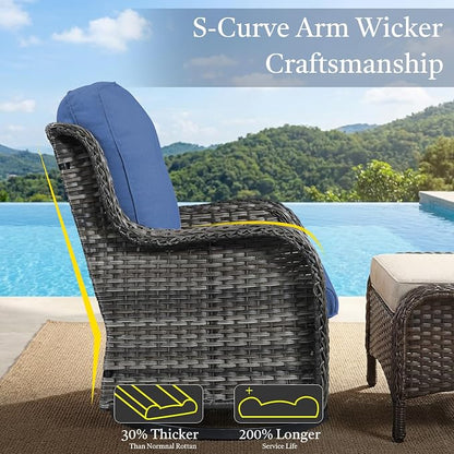 Outdoor Couch All Weather PE Wicker Patio Sofa Outdoor Sofa Deep Seating for Porch Deck Backyard-Grey/Blue