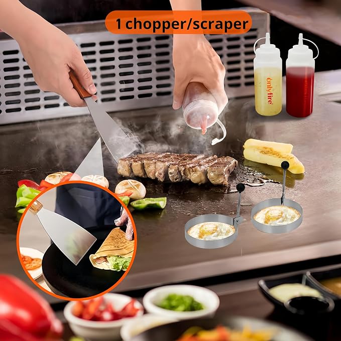 Onlyfire Griddle Accessories Kit, 9PCS Flat Top Grill Accessories Set for Blackstone and Camp Chef, 12" Melting Dome,Grill BBQ Spatulas,Chopper/Scraper, Tongs,Great for Cooking Indoor or Outdoor | 12" Melting Dome,Grill BBQ Spatulas,Chopper/Scraper, To...