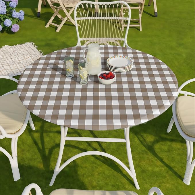 opstellen Fitted Round Tablecloths Reusable Stain Resistant Table Clothes Vinyl Indoor Outdoor Circular Cover for 36-44" Table Dorm kitchen Storage Gifts Summer Autumn Camper Patio Picnic Accessories