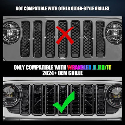RGB LED Grille Lights Compatible with 2024-2025 Jeep Wrangler JL JLU JT,5PCS 16 Color-Changing OEM Grill Lights with APP Control Adjustable Atmosphere,Music Sync,IP68 Waterproof