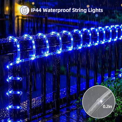 YEGUO Solar Rope Lights Outdoor Waterproof, 66ft 200 LED Blue String Lights, 8 Modes Fairy Lights in Clear Thin Tube