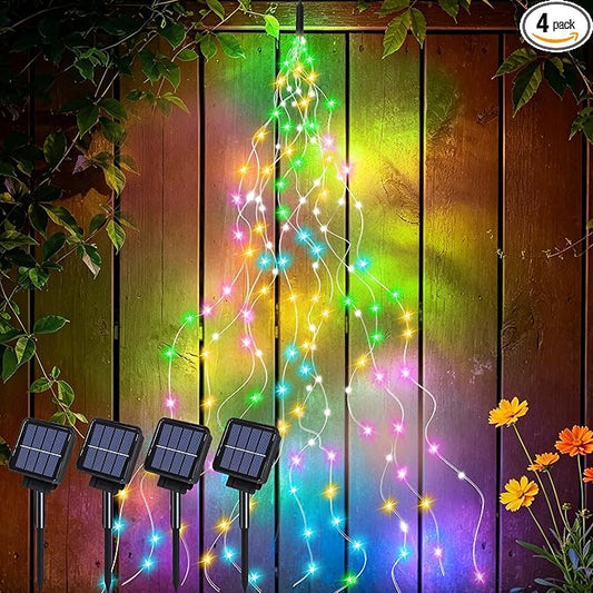 VOOKRY 4 Pack 10 Strands 200 LEDs Solar Fairy Lights Outdoor Waterproof, Solar Powered String Lights 8 Modes DIY Watering Can Lights for Party Wedding Patio Yard Garden Tree Decorations(Multicolor)