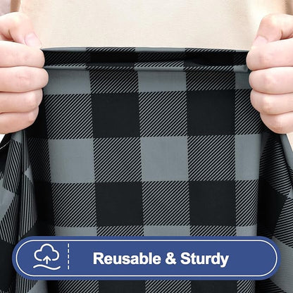Smiry Picnic Table Cloth 2 Pack, Waterproof Elastic Fitted Tablecloths for 8FT Rectangle Tables, Washable Polyester Buffalo Plaid Tablecloth for Camping & Outdoor (Black & Grey, 30" x 96")