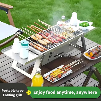 Small Barbecue Grill Outdoor Stainless Steel Grill Charcoal BBQ Grill Convenient Folding for Home Indoor