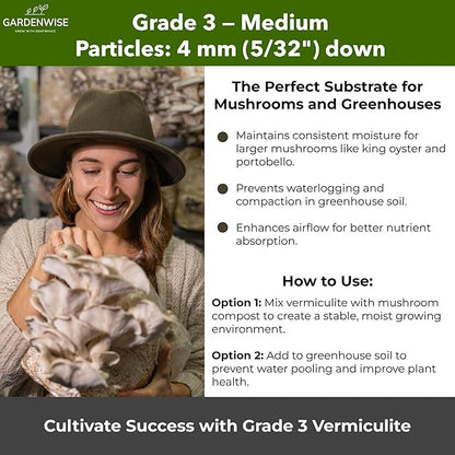 Organic Coarse Vermiculite for Indoor Gardening Plants and Mushrooms – Enhances Soil Aeration, Seed Germination, Rooting Cuttings – Small Packages and Bulk (Vermiculite Grade 3 – Medium, 20 quarts)