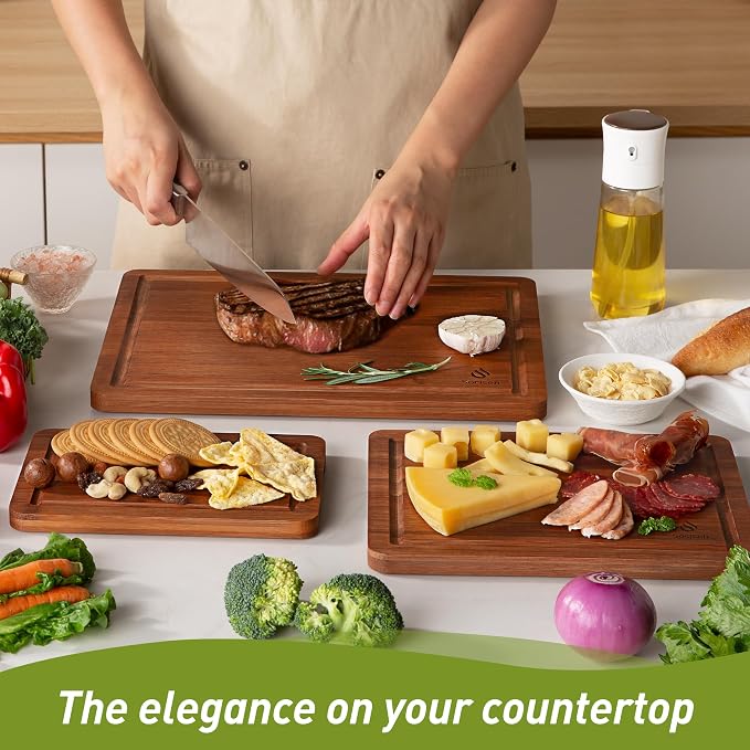 6 Packs Bamboo Cutting Board Set with Non Slip Feet and Over Sink Nice Solid Thick Wood Juice Groove Chopping Board Extra Large Big Small Best Hardwood Kitchen Counter Organic Vegetable