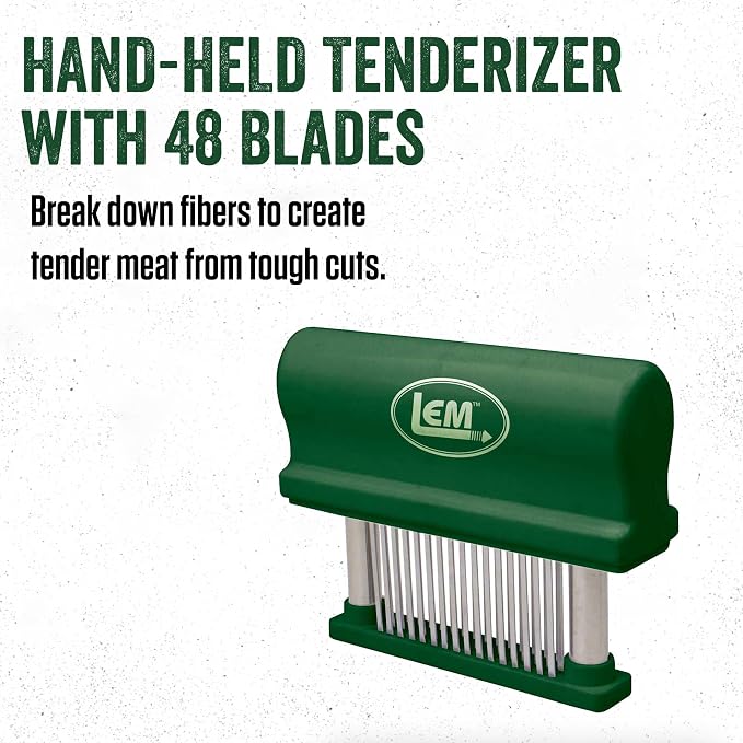 LEM Products Hand Held Tenderizer, 48 Blades, Stainless Steel and Plastic | Manual Meat Tenderizer Tool, Great for Meal and Cooking Prep, Sharp Stainless Steel Points Break Down Tough Sinew and Fibers