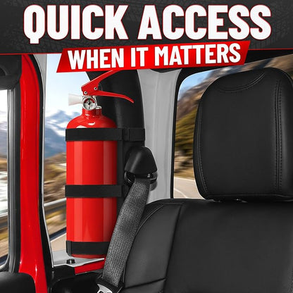 Fire Extinguisher Mount for Vehicle - Adjustable Nylon Strap Fix, No-Drill, Roll Bar Mount, Quick Release | Fits 3 lb Extinguishers - Fire Extinguisher Holder for Car, Boat, UTV, & Off-Road Vehicles