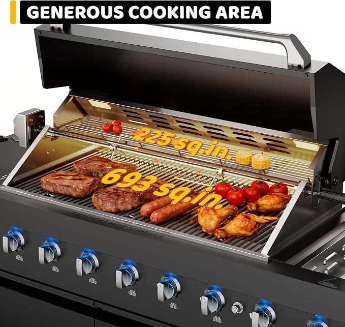 CT Copper Tailor 83-inch Outdoor Kitchen BBQ Gas Grill Island, 6 Main Burners, Infrared Rear & Side Burner,99,000 BTU, Stainless Steel, Foldable Side Table with Natural Gas Kit