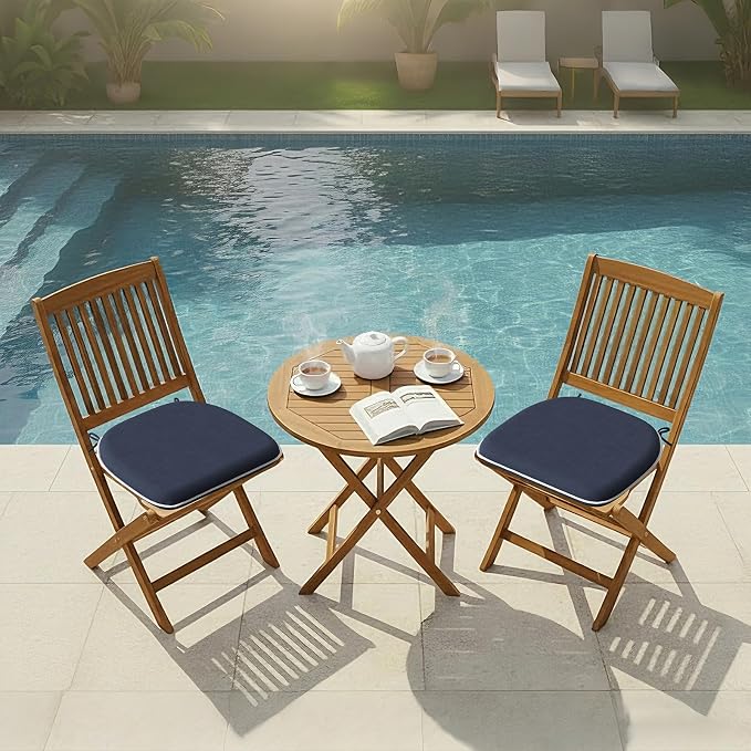 DYTXIII Set of 2 Outdoor Chair Cushions with Ties,Water Repellent Patio Chair Pads 17"x 16" for Outdoor Furniture,Round Corner Seat Cushions for Garden Yard Kitchen Textured Navy