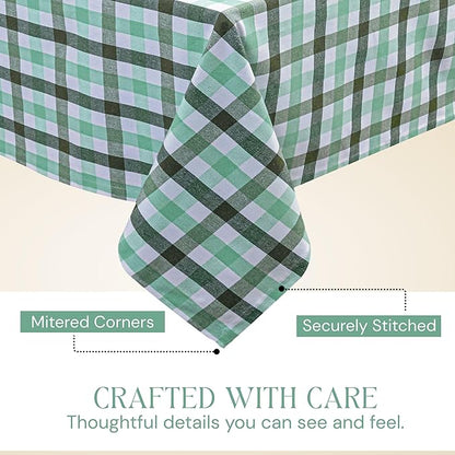 Gingham Check Tablecloth, 60x84 Inches, Everyday Plaid Dining Table Cover, 100% Cotton, Washable, Reusable Farmhouse Table Linen for Holiday Décor, Mint Green Aqua Green and White