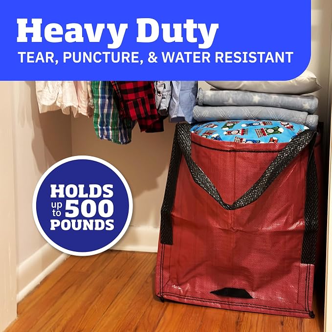 DURASACK Heavy Duty Storage Tote Bag 22-Gallon, Red | Rugged Woven Polypropylene Moving Bag, Reusable Self-Standing Design, Holds up to 500 Pounds