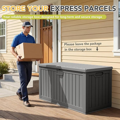 240 Gallon HDPE Deck Box Outdoor Indoor Waterproof Storage Box for Patio Furniture, Pool Accessories, Garden Tools, and Cushion Storage, Gray