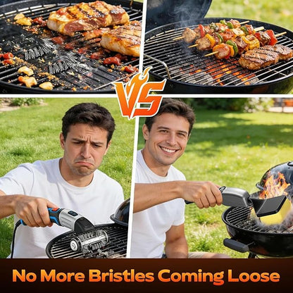 Bristle-Free Electric Grill Brush, Fire-Resistant BBQ Grill Brush, Reciprocating Grill Brush for Outdoor Grill, Grill Cleaner with 3 Heads, Cordless Grill Cleaning Brush with 3600 mAn, Silver
