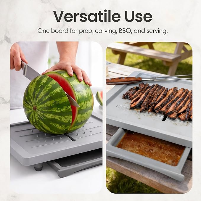 Large Cutting Board - Karving King Plus Meal Prep System with Juice Groove, Spikes, Drip Tray & Removable BPA Free Cutting Board - Patented Multi-Feature Design Carving Board - BBQ & Kitchen Essential