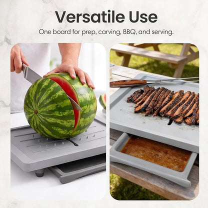 Large Cutting Board - Karving King Meal Prep System with Juice Groove, Spikes & Drip Tray - BPA Free Cutting Board - Patented Multi-Feature Design Carving Board - BBQ Essential & Kitchen Gifts