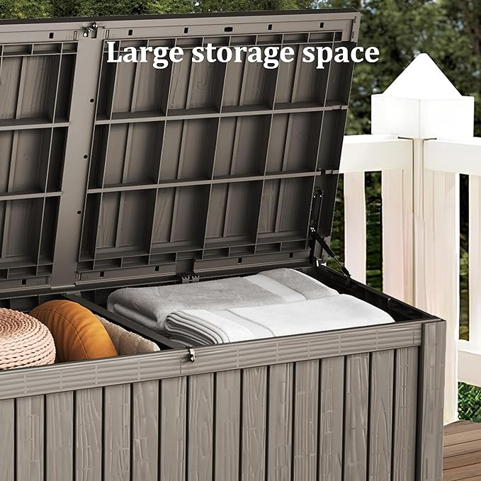 180 Gallon Resin Large Deck Box Organization and Storage Box for Patio, Outdoor Cushions, Garden Tools, Gray