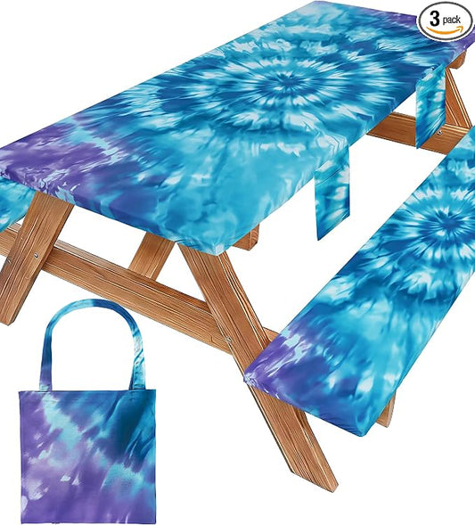 Fitted Picnic Table Cover with Bench Covers Vinyl Waterproof Elastic Edges Fitted Rectangle Table Cloth Patio Tablecloth Camping Gear Essentials Rv Accessories Road Trip Supplies Car Travel Must Have