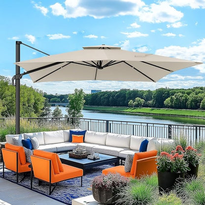 HOTEEL Patio Umbrella - 10ft Cantilever Umbrella Outdoor for Patio, Offset Umbrellas with Double Top Vent, UV resistant & Fade resistant, Large Table Umbrella on Clearance for Deck, Pool, Market, Backyard - Beige