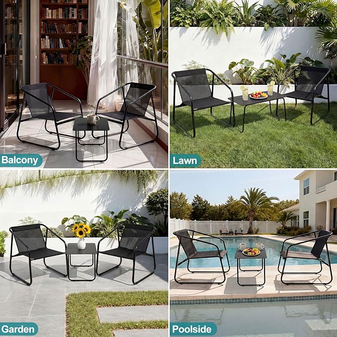 DUMOS 4 Piece Patio Furniture Set，Outdoor Patio Furniture Set with Table and Chairs, Patio Sectional Bistro Sets for Lawn, Garden, Balcony, Poolside Blake