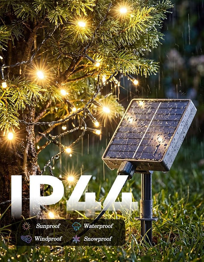 2 Pack 200LED Solar Christmas String Lights Outdoor Waterproof | Total 132FT Twinkle Lights with 8 Lighting Modes Remote for Outside Christmas Trees Decorations, Warm White & Multicolor