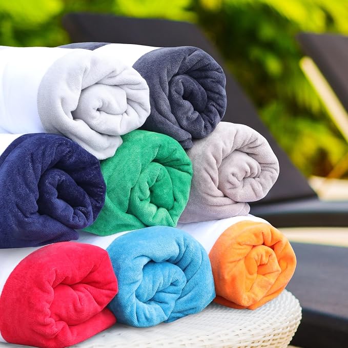 Superior Cabana Cotton Lounge Chair Cover, Outdoor Towel/Chaise Furniture Covers, Terry Cloth, Beach, Spa, Swim Accessories, Pool Chair Cover, Soft, Quick Drying, 32" x 102", Set of 4, Taupe