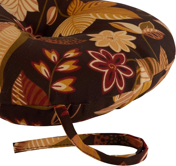 Greendale Home Fashions 15-inch Outdoor Round Bistro Seat Cushion, 4 Count (Pack of 1), Russet Floral
