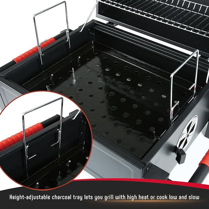 Feasto Portable Tabletop Charcoal Grill, 354 Sq.In Cooking Area with Cast Iron Grates & Temp Gauge, Small BBQ Grill for Camping, Picnic, RV, Outdoor Patio, Grey