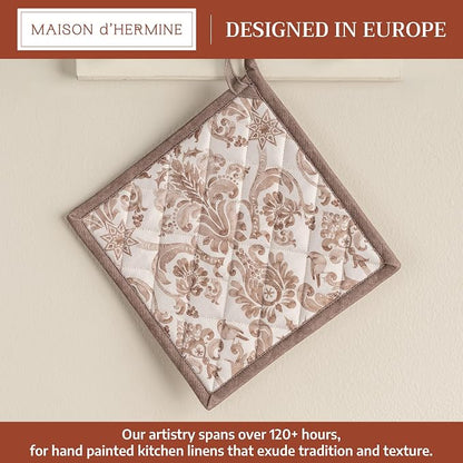 Maison d' Hermine Pot Holders 100% Cotton Potholders (8" x 8", Pack of 1) | Heat Resistant Hot Pads with Loop BBQ Cooking Baking Hotel Kitchen Handling Hot Pans Thanksgiving Christmas - Allure