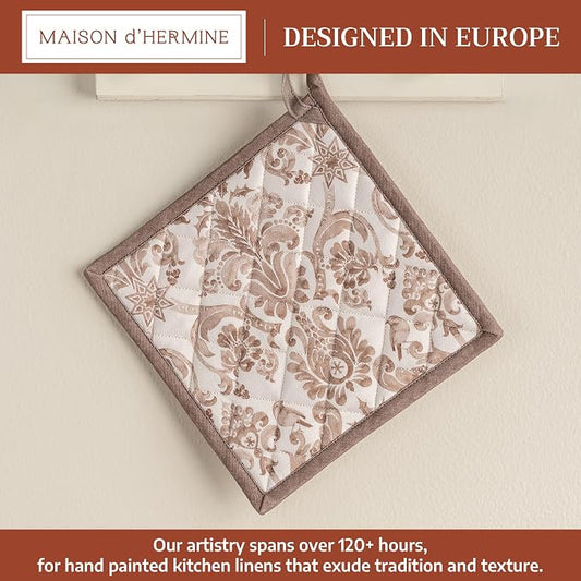 Maison d' Hermine Pot Holders 100% Cotton Potholders (8" x 8", Pack of 1) | Heat Resistant Hot Pads with Loop BBQ Cooking Baking Hotel Kitchen Handling Hot Pans Thanksgiving Christmas - Allure