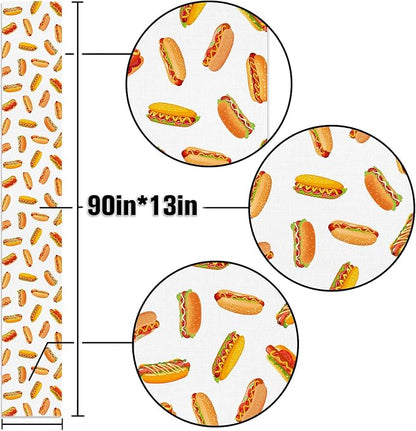 Hot Dog Table Runner Hot Dog Day Birthday Party Decoration Fast Food Sausage Dining Room Home Kitchen Table Decor (13" x 90")