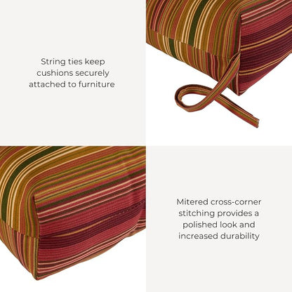 Outdoor Tufted High-Back Chair Cushions, One-Piece Hinged Seat and Back Design, Reversible with 4 Ties, Durable Polyester Fabric, Recycled Fiber Fill - Set of 2, Kinnabari Stripe