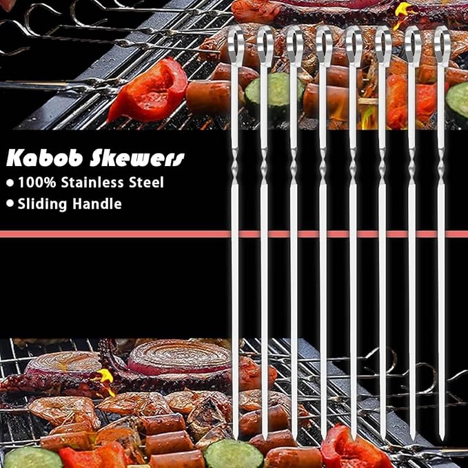 20 Pcs Stainless Steel BBQ Grill Tools Set, Heavy Duty Outdoor Barbecue Utensils Kit with Spatula, Tongs, Fork, Skewers, Meat Thermometer & Storage Bag for Camping, Backyard, Picnic